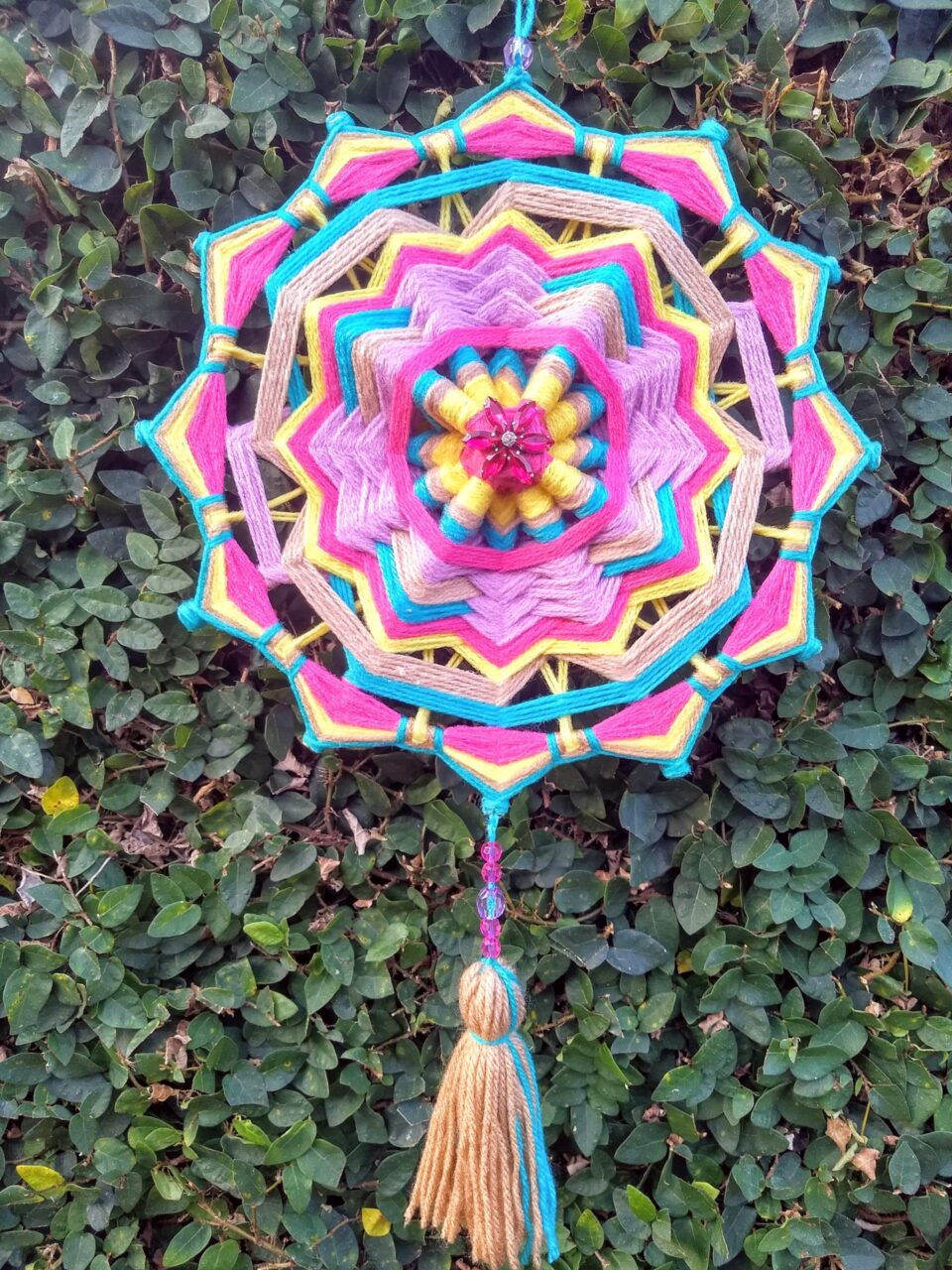 Mandala de lã Gaia 12 pontas 28 cm ...