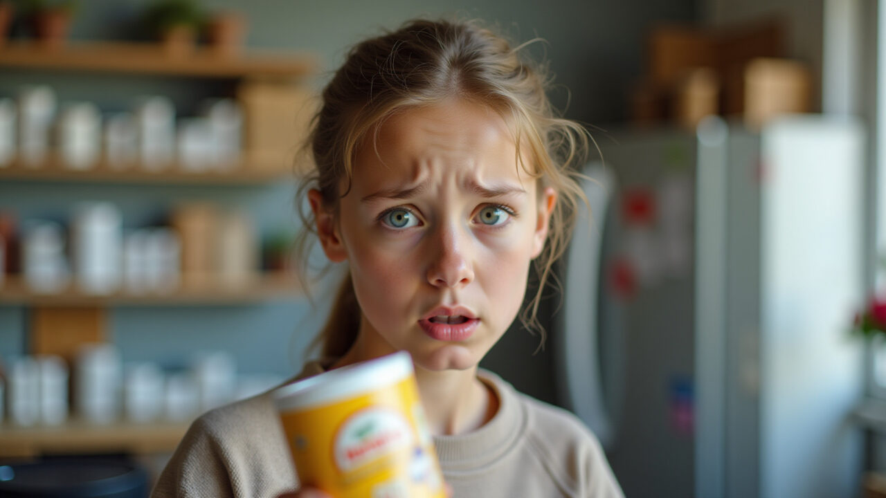 A person looking concerned while examining artificial sweeteners. Natural lighting, lifestyle Pessoa preocupada examinando adoçantes artificiais.