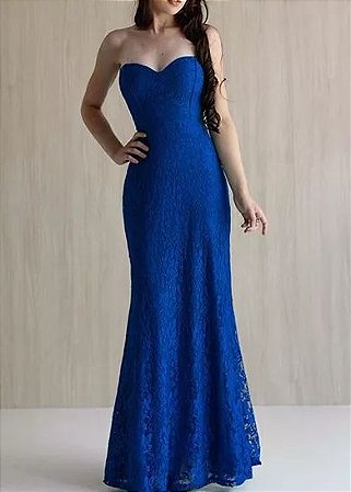 Vestido Azul Royal | Longo Renda Festa ...
