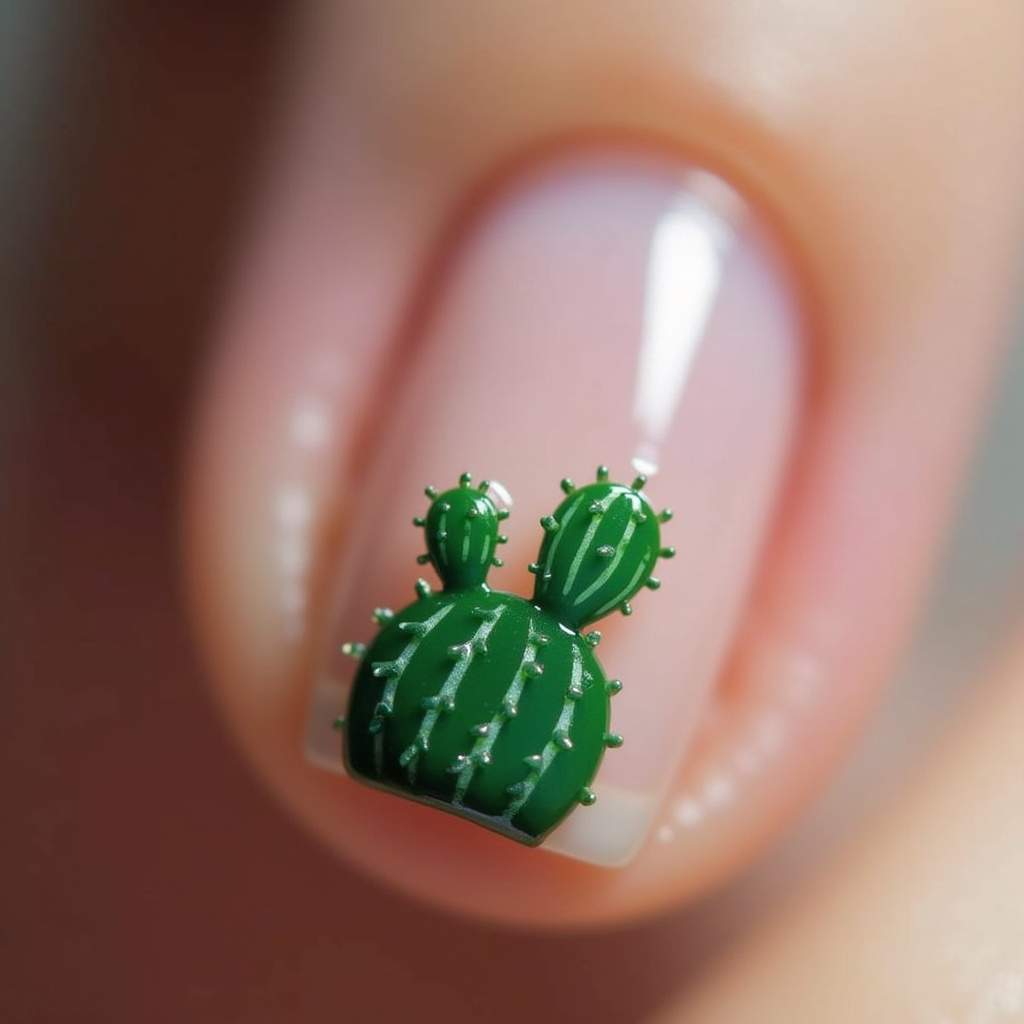 Accent cactus nail art, one nail design, close-up, unique, professional photography, 8K quality, Unha decorada cactos filha única.
