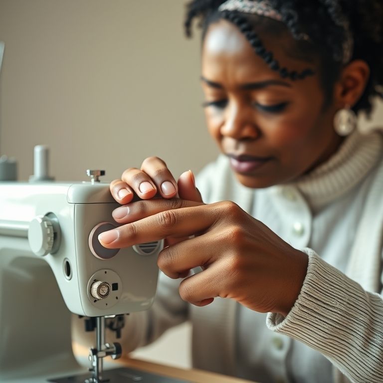 Ajustando a tensão da linha na máquina de costura.
