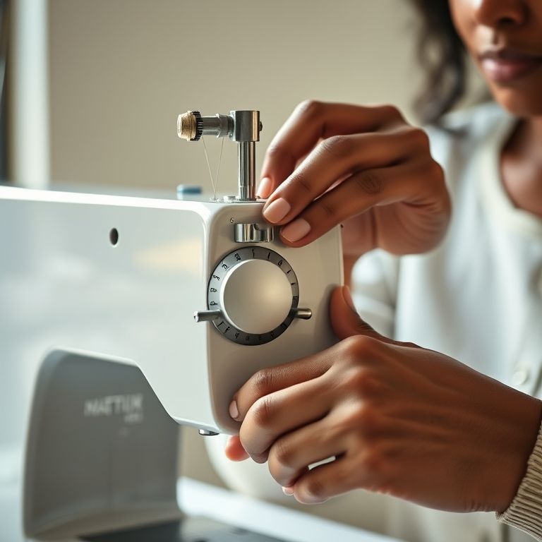 Ajustando a tensão da linha superior da máquina de costura.