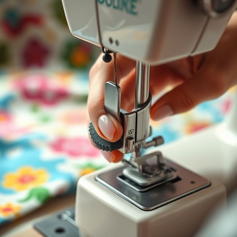Ajuste da tensão da linha em uma máquina de costura.