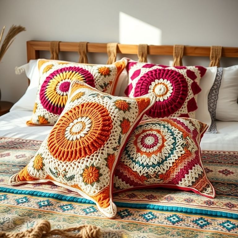 Almofadas decorativas de crochê tunisiano para todos os gostos.