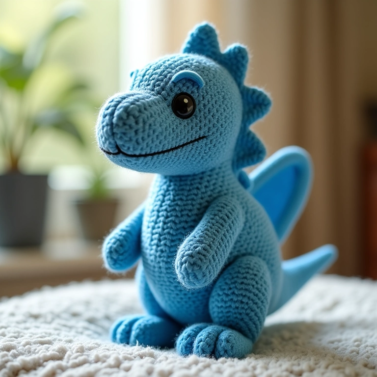 Amigurumi de Espinossauro azul em crochê.