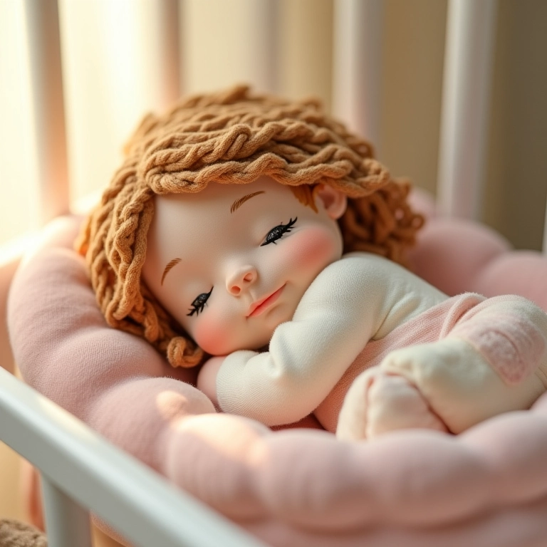 Amigurumi de Jesus no berço do bebê, simbolizando proteção e carinho.