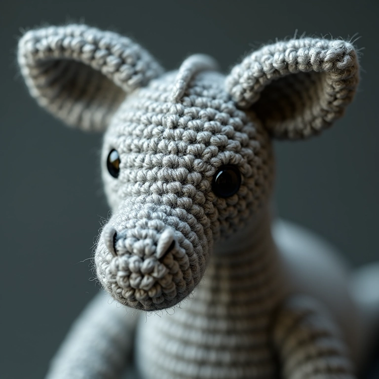 Amigurumi de Paquicefalossauro cinza em crochê.