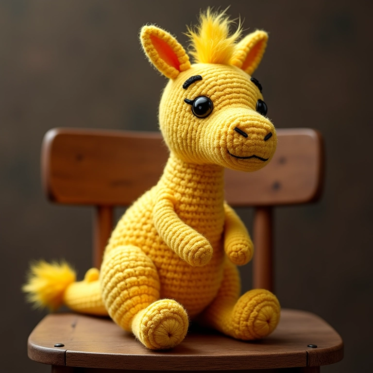 Amigurumi de Parasaurolofo amarelo em crochê.