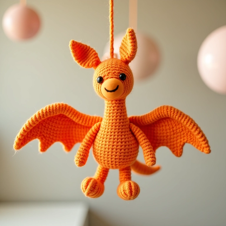 Amigurumi de Pterodáctilo laranja em crochê.