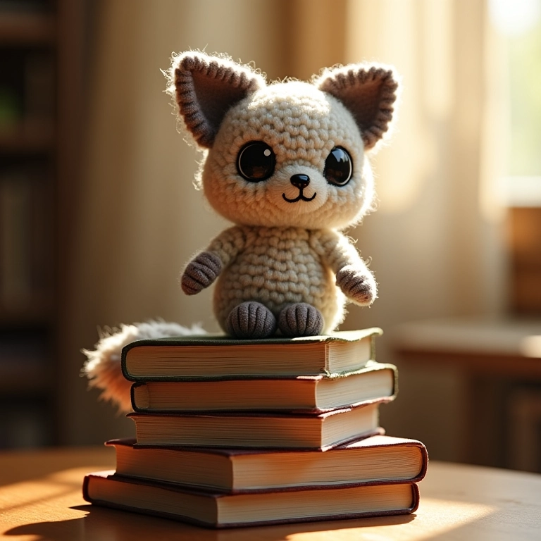 Amigurumi Edwiges empoleirada em cartas.