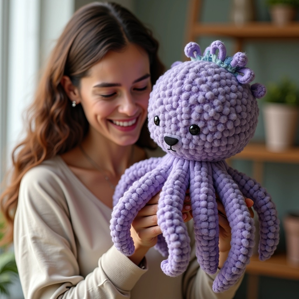 Amigurumi polvo como brinquedo interativo para todas as idades.