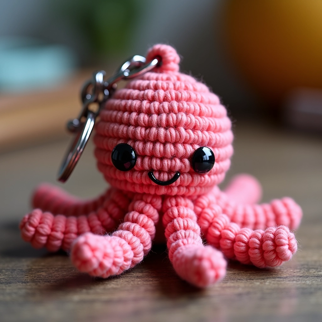 Amigurumi polvo como chaveiro divertido e colorido.