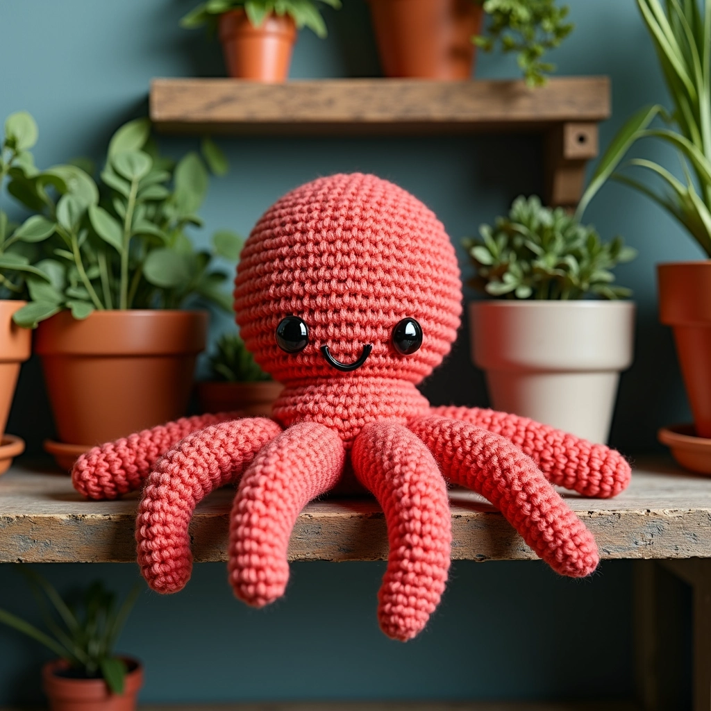 Amigurumi polvo como peça de decoração criativa em estilo brasileiro.