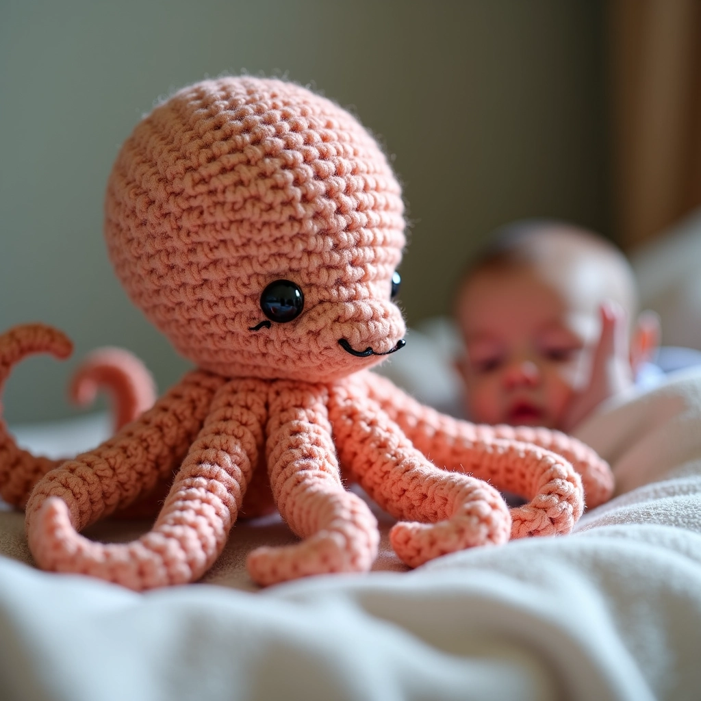 Amigurumi polvo para ensaio fotográfico newborn com segurança.