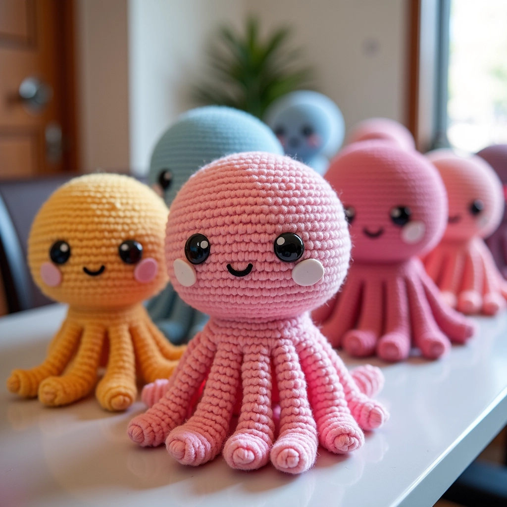 Amigurumi polvo temático para decoração de festas infantis.