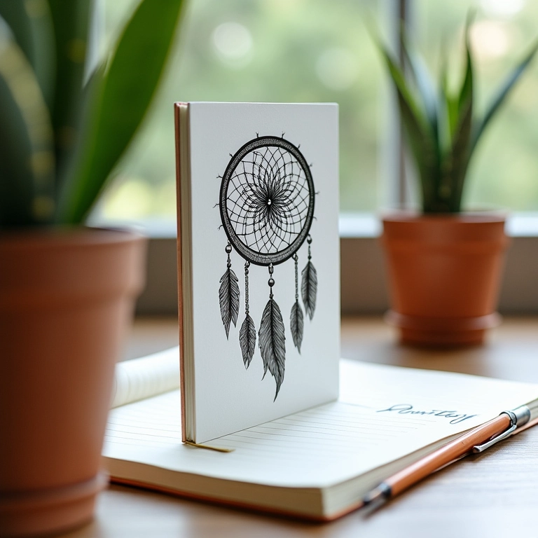 Anotações sobre filtro dos sonhos em um caderno decorado.