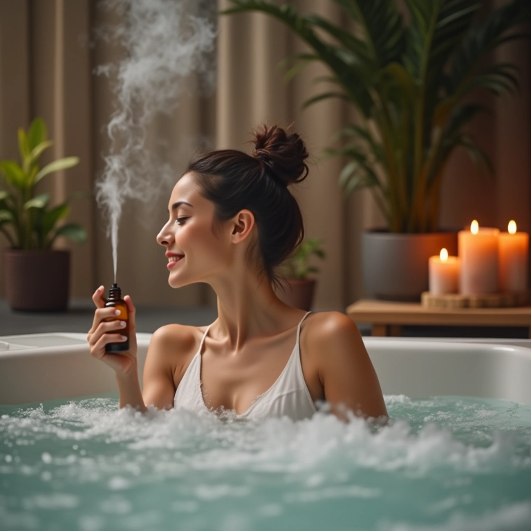 Aromaterapia para um banho relaxante no banheiro jacuzzi.