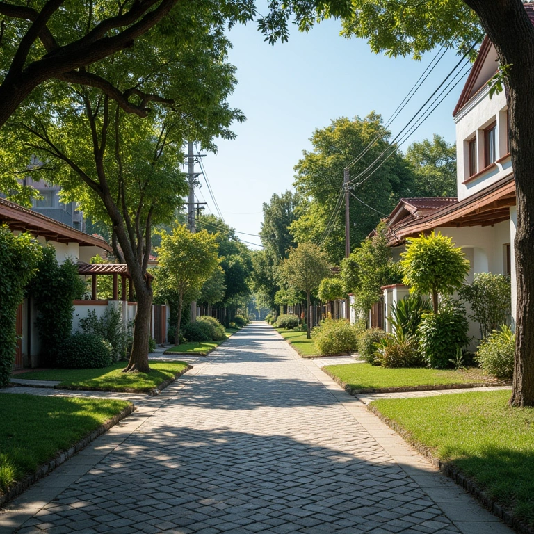 Atiradores neighborhood, Joinville, Brazil. Tree-lined street, well-maintained houses, natural Rua arborizada no bairro Atiradores, Joinville.