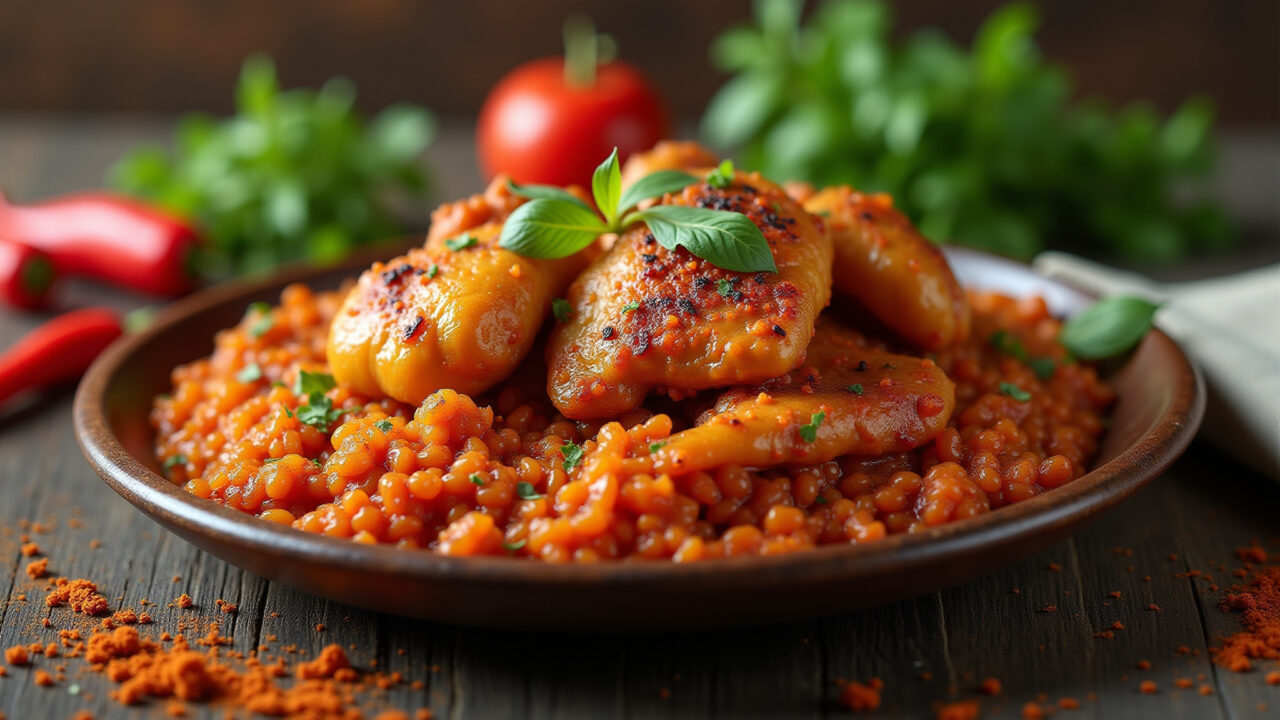 Authentic 'Frango com Quiabo Caipira', vibrant spices, rustic setting, Brazilian herbs, natural Frango com Quiabo Caipira com tempero autêntico.