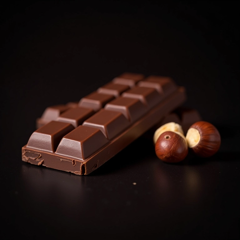 Barra de chocolate com avelãs e avelãs inteiras.