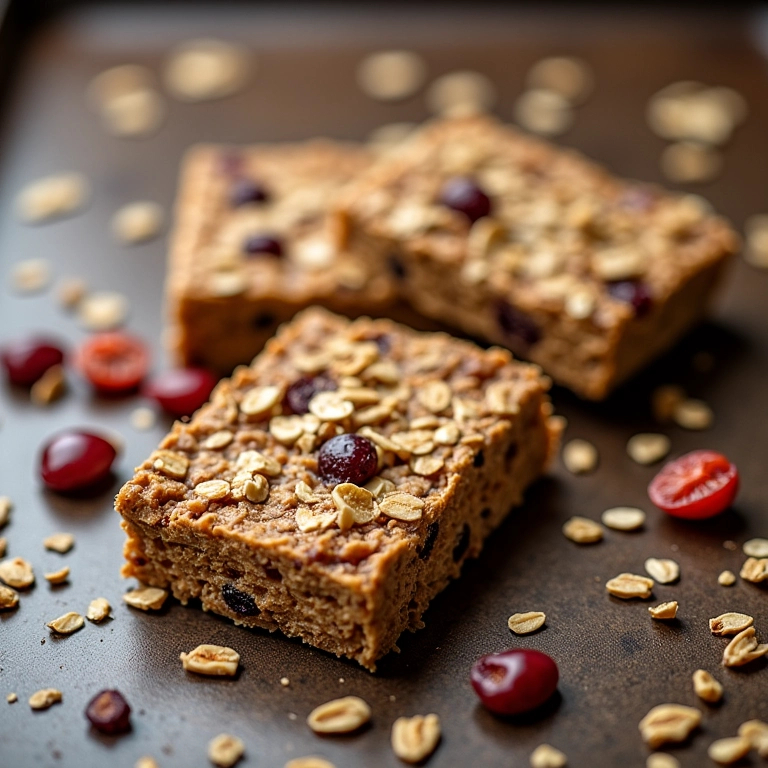 Barras de cereal caseiras com aveia, nozes e frutas secas, uma opção prática e energética para levar com você.