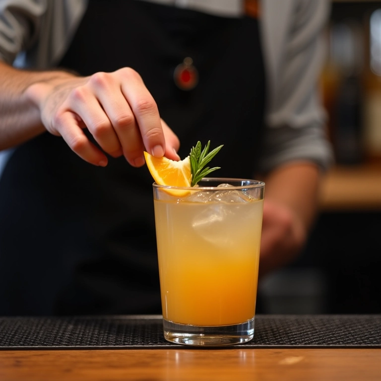 Bartender adicionando um toque final a um mocktail.