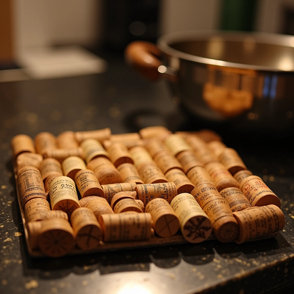 Base para panelas quentes com rolhas de vinho.