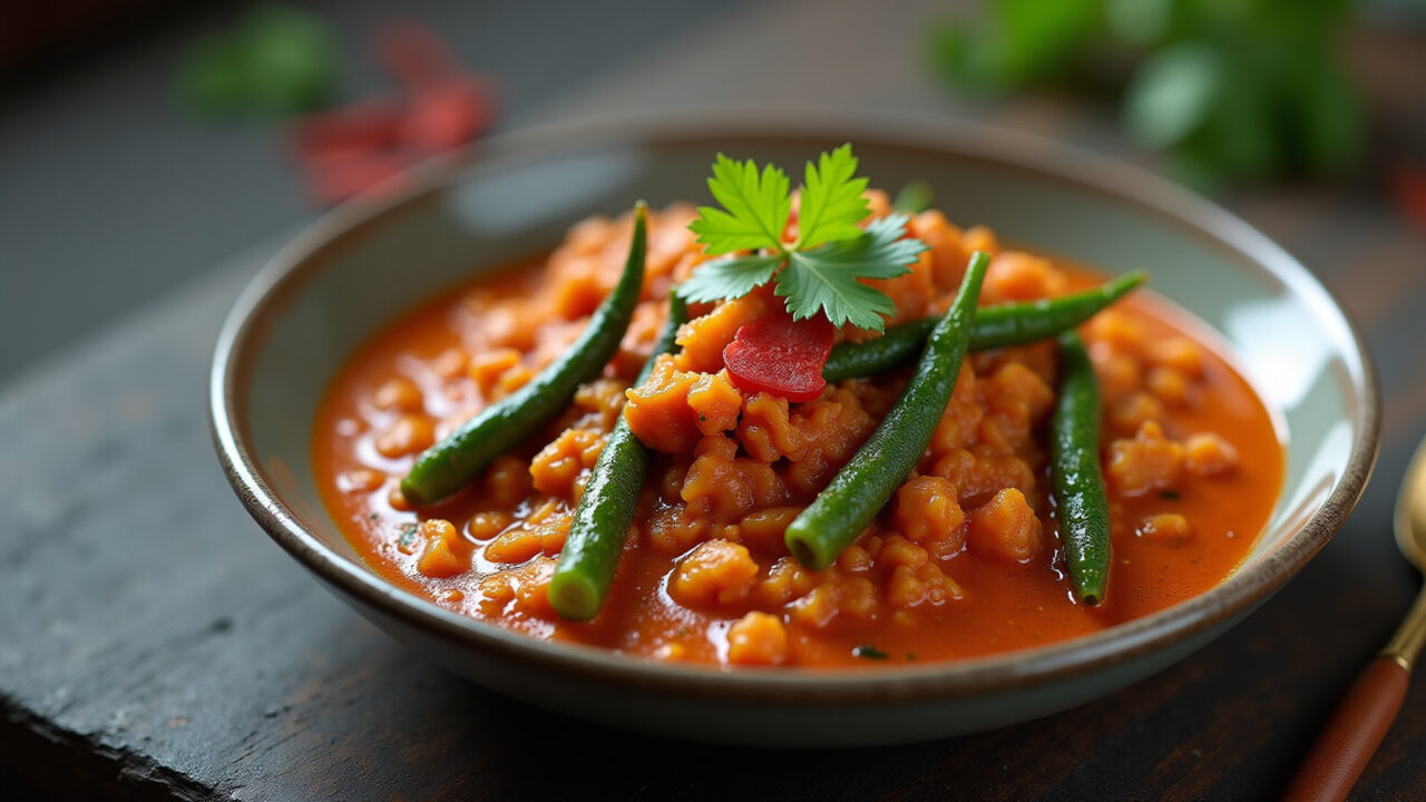 Bhindi masala, Indian okra dish, vibrant spices, professional photography, 8K quality, sharp focus, Bhindi masala, prato indiano de quiabo.