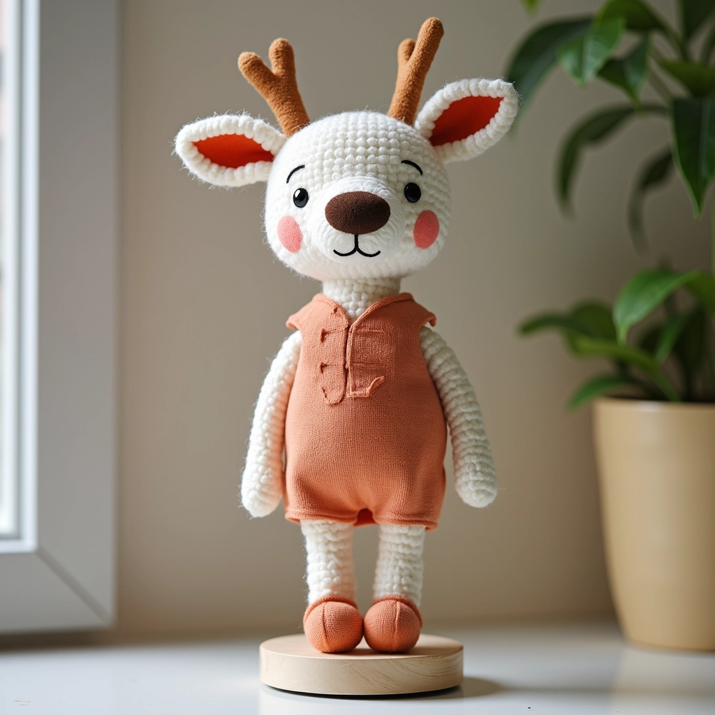 Boneca amigurumi com base para ficar em pé.