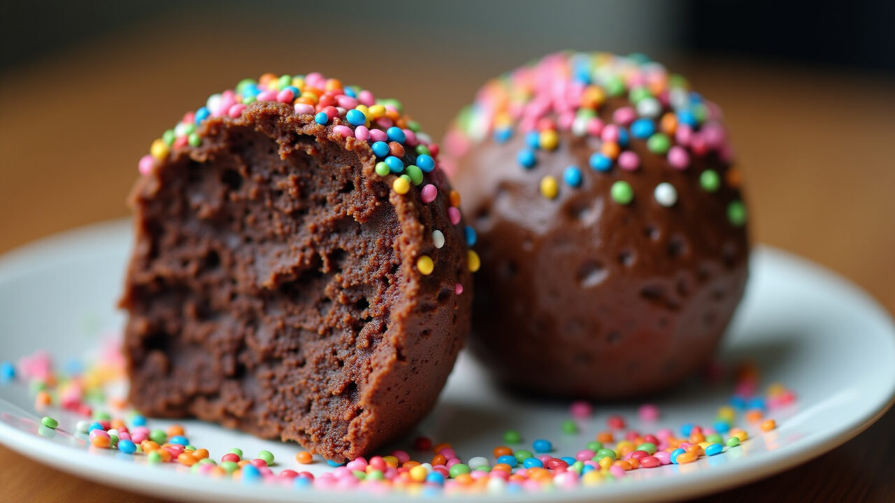 Brazilian fit brigadeiro with whey protein, close up, professional photography, 8K quality, natural Brigadeiro fit com whey protein.