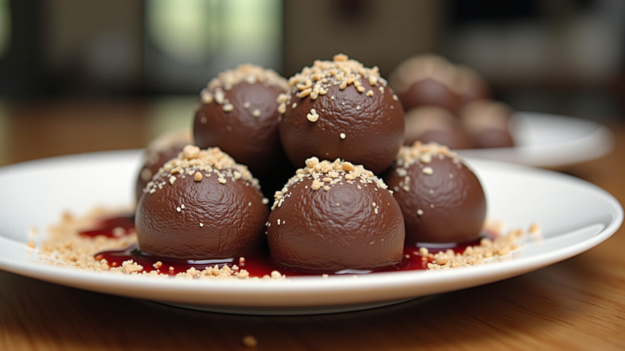 Brigadeiro with natural yogurt, less sugar, Brazilian dessert. Close-up shot, 8K quality, sharp Brigadeiro com iogurte natural, menos açúcar e mais sabor.
