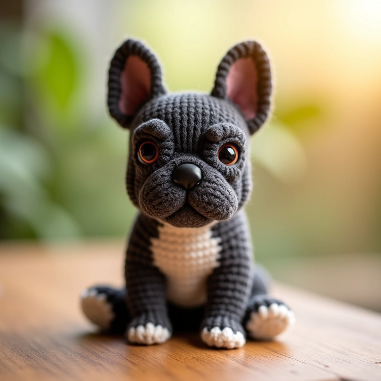 Buldogue Francês amigurumi charmoso.