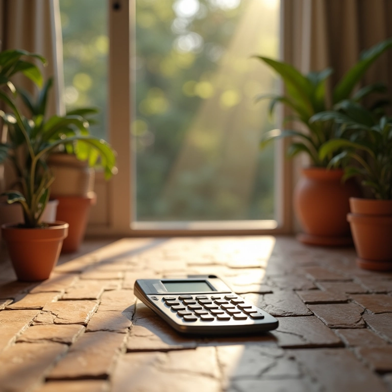 Calculadora mostrando o resultado do cálculo de lajotas.