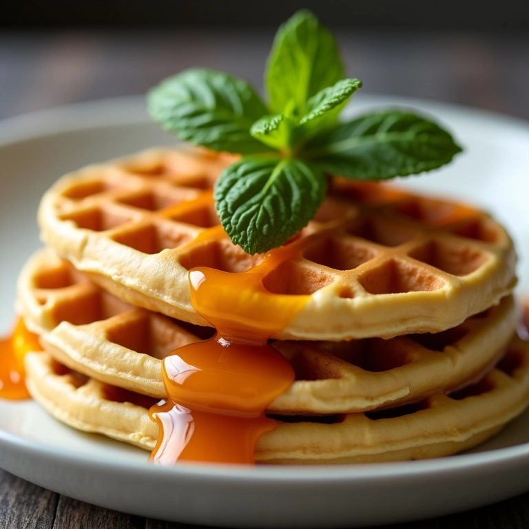Calda de hortelã-pimenta sobre panquecas e waffles.