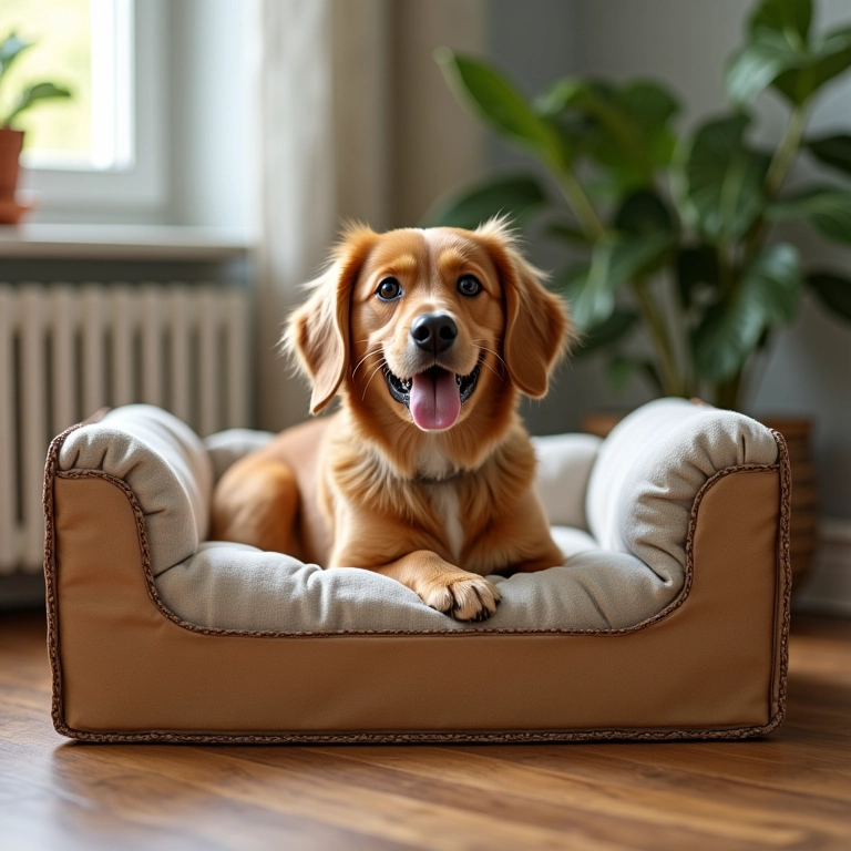 Cama para pet feita com caixa de papelão resistente e almofada confortável.