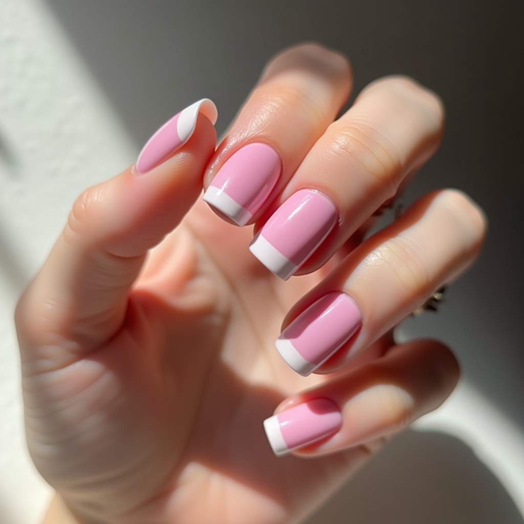 Candy color french manicure, pastel tips, natural lighting, 8K quality, sharp focus, Francesinha candy colors: clássico repaginado com tons pastel.