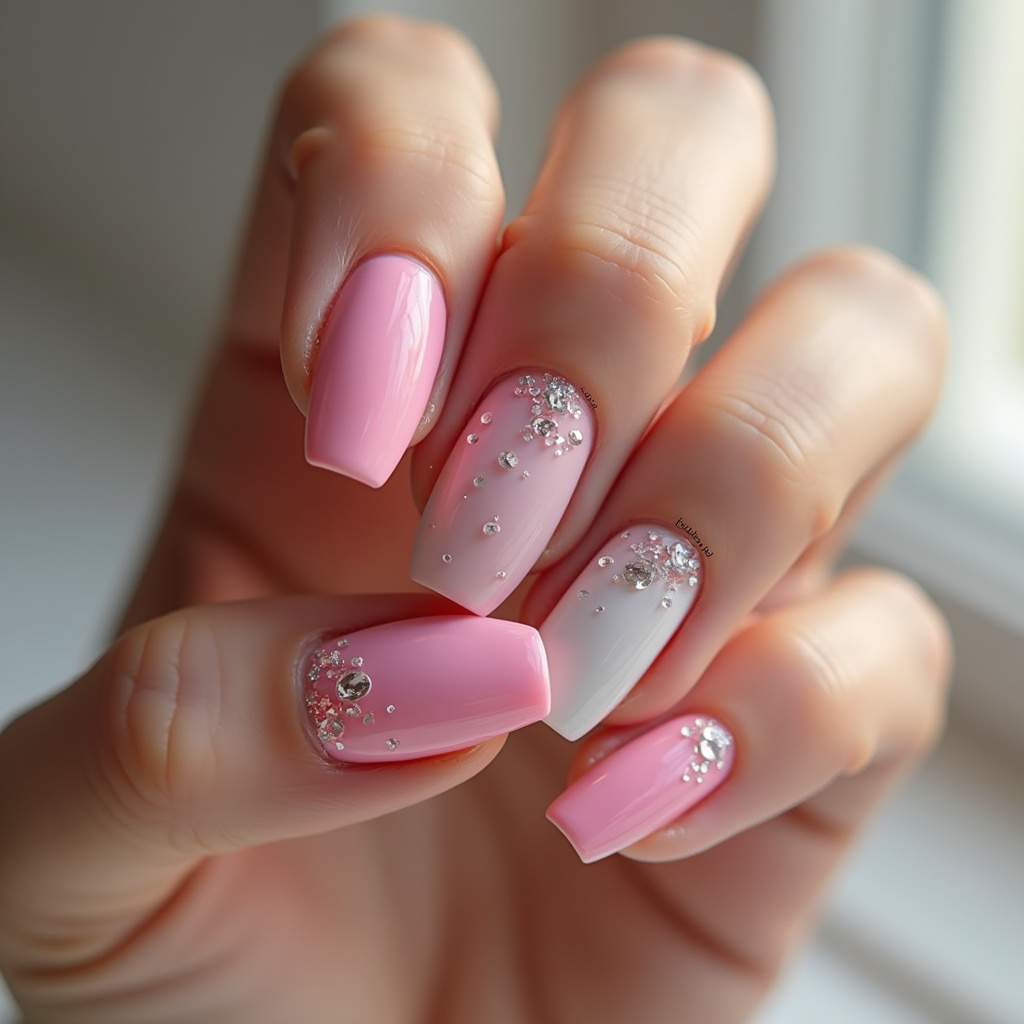 Candy color nails with glitter accents, pastel glitter, natural lighting, 8K quality, sharp focus, Unhas candy colors com glitter: brilho delicado em tons pastel.