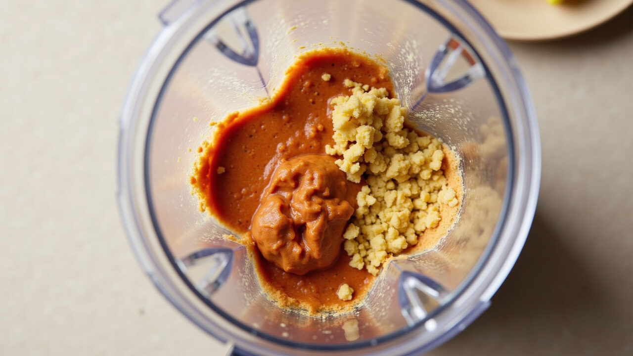 Carrot cake being made in a blender, ingredients inside, kitchen setting, natural light, 8k, sharp Bolo de cenoura de liquidificador.