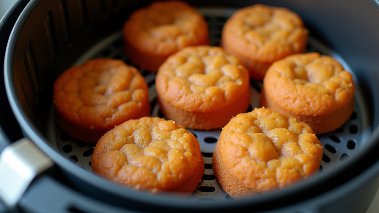 Carrot cake for babies being baked in an air fryer at 180°C, natural light, 8k, sharp focus, Bolo de cenoura assando na airfryer a 180°C.