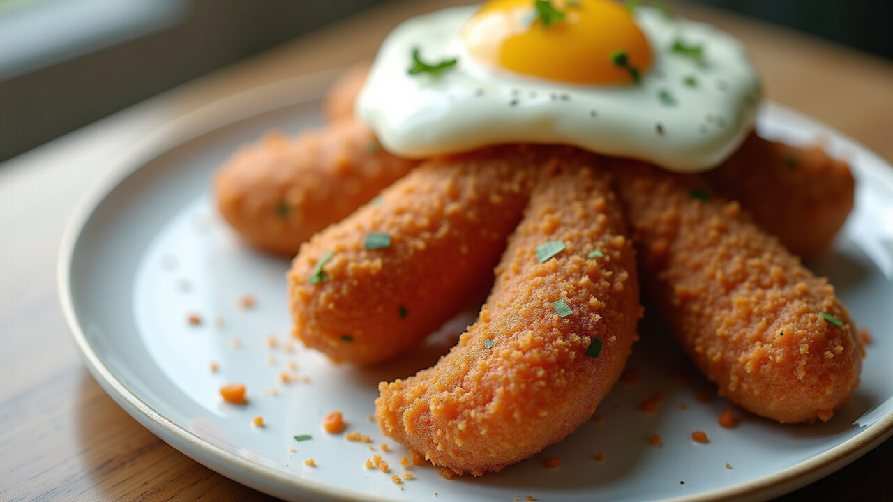 Carrot cake for babies with egg replacement (chia seed), next to an air fryer, natural light, 8k, Bolo de cenoura para bebê com chia no lugar do ovo.