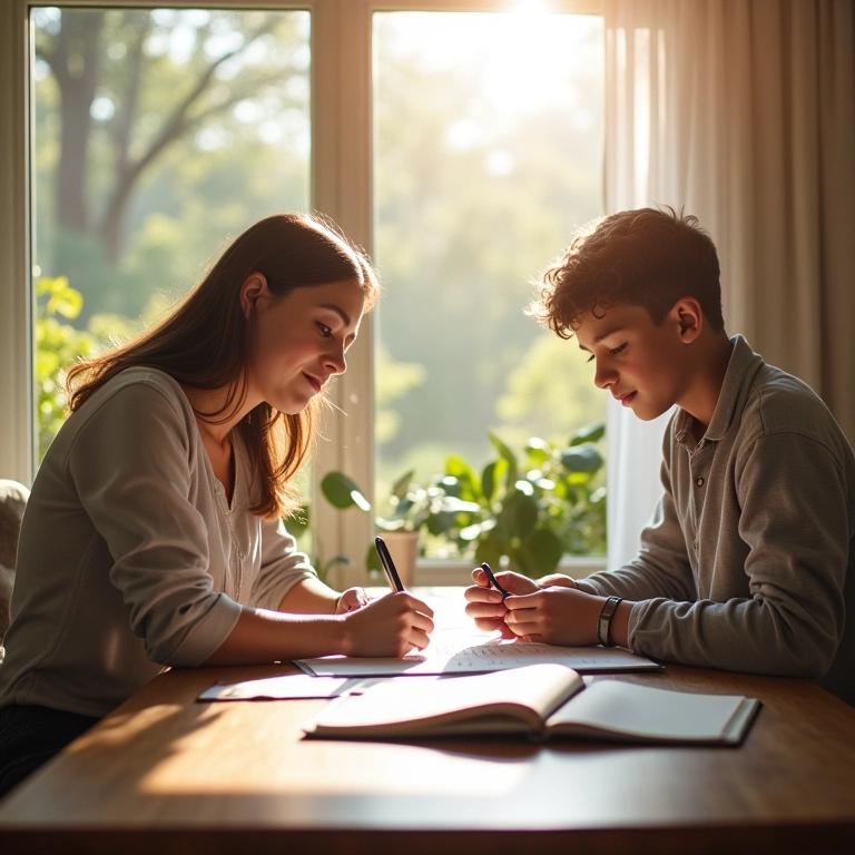 Casal organizando um calendário compartilhado para dividir as tarefas parentais de forma eficiente.