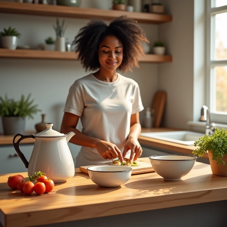 Cerâmica utilitária artesanal na cozinha.