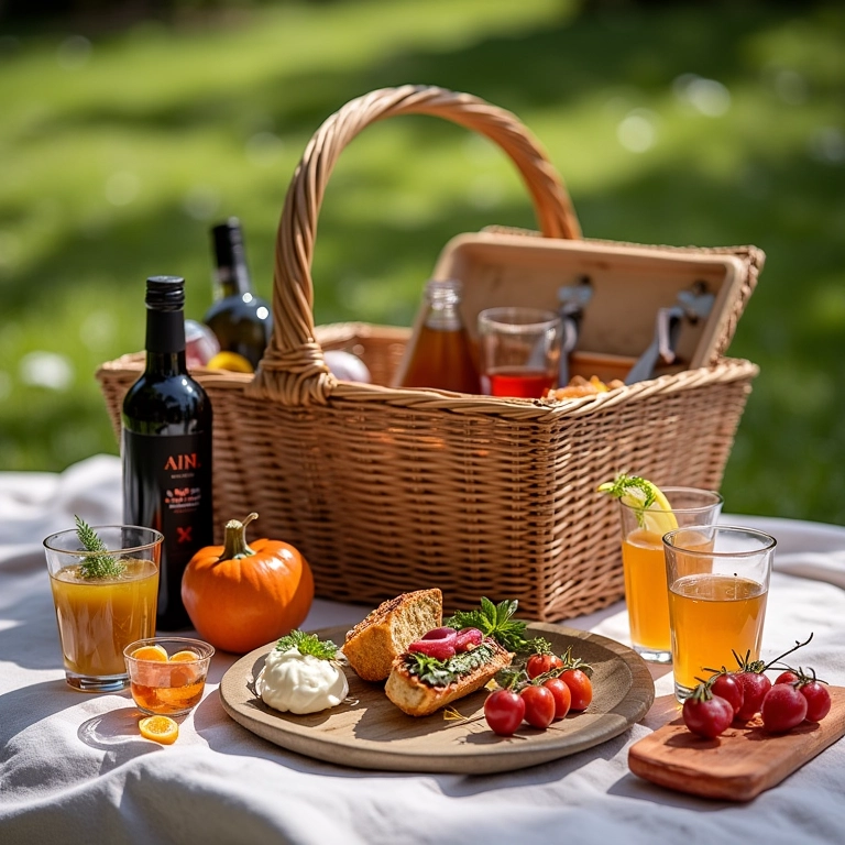 Cesta de piquenique Tramontina elegante com comida gourmet.