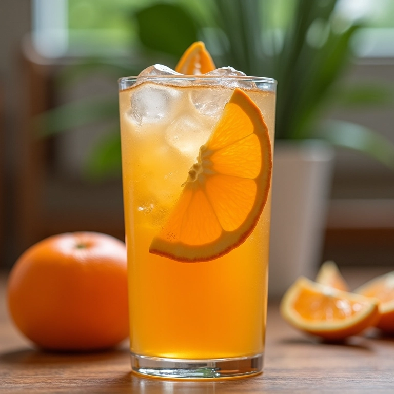 Chá gelado de camomila com laranja em copo.