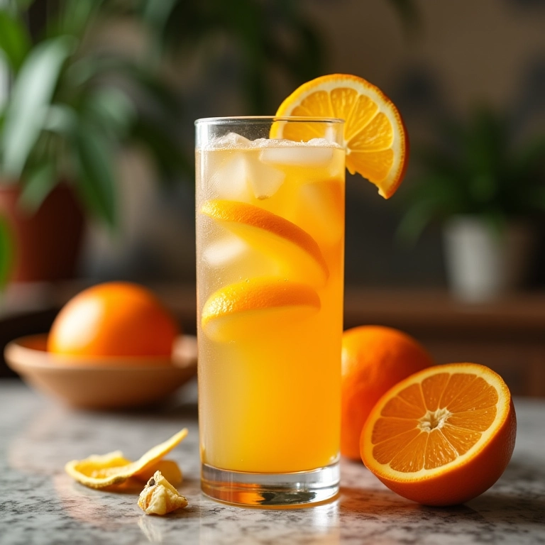 Chá gelado de gengibre com laranja em copo.