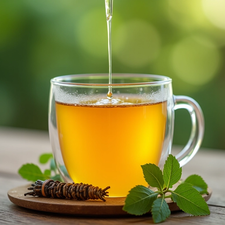 Chá verde sendo adoçado com mel.