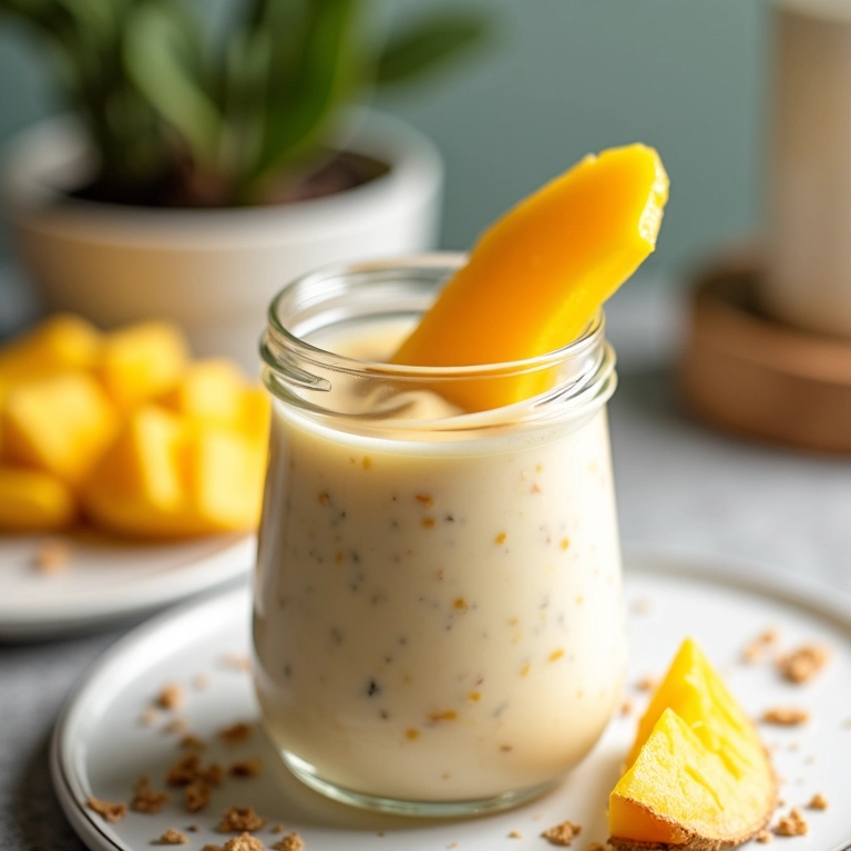 Chia pudding com leite de coco e manga.