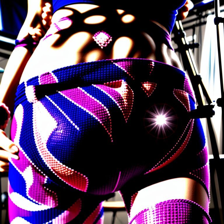 Close-up de calça de crochê sendo esticada para demonstrar a elasticidade.