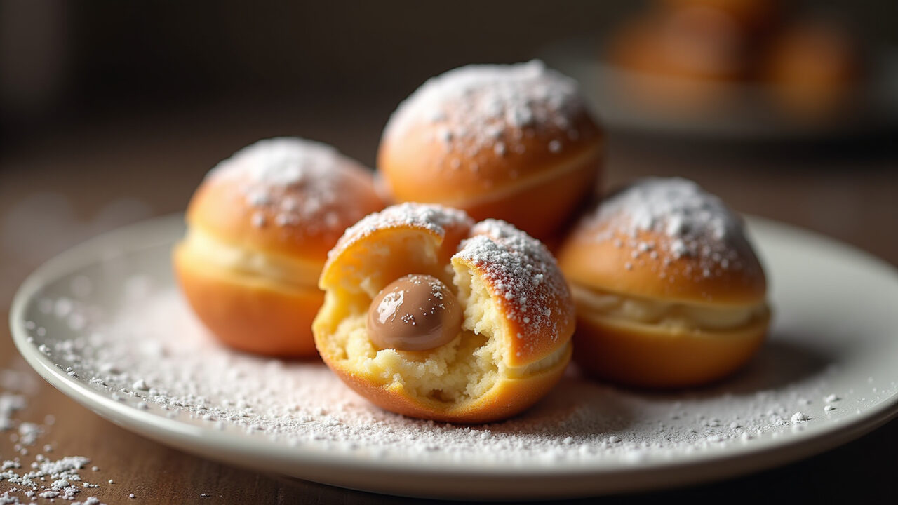 Close-up, sequilhos de polvilho doce melting, powdered sugar, rustic table, soft light, 8k, Sequilhos de polvilho doce que derretem na boca.