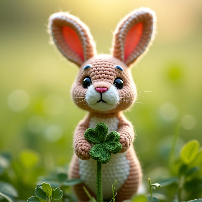 Coelho amigurumi como amuleto da sorte.